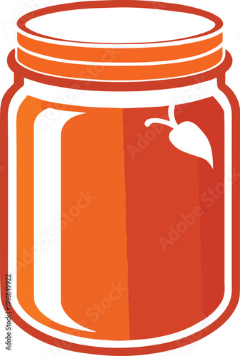 A vibrant orange mason jar illustration features a stylized apple graphic suggesting homemade preserves or fruit based products