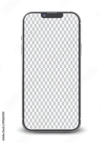 Realistic smartphone mockup. Mobile phone vector with isolated on white background. Device front view. 3D mobile phone with shadow. Realistic, high quality smart phone mockup
