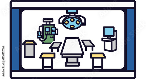Modern Operating Room with Surgical Equipment and Medical Instruments - Flat Design Illustration