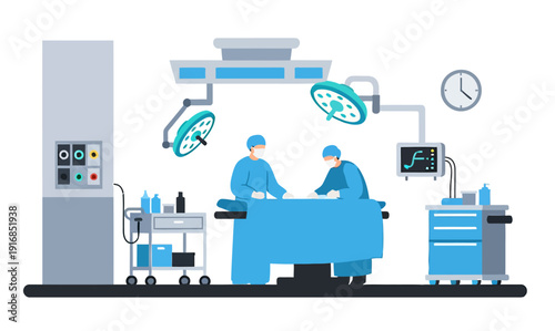 Surgical Team Performing Operation in Modern Operating Room with Advanced Medical Equipment