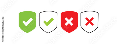 Shield icons indicating security status with checkmark and cross.