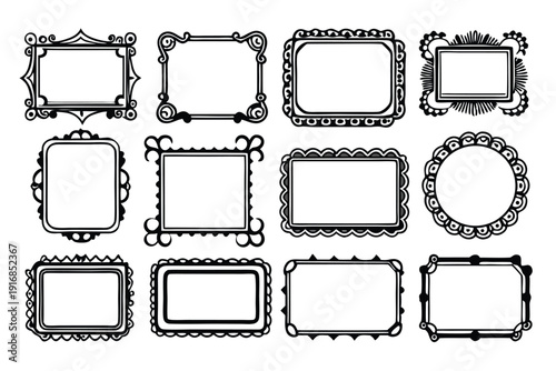set of rectangle frames silhouette line art vector illustration with a white background