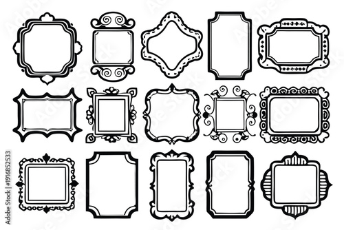 set of rectangle frames silhouette line art vector illustration with a white background