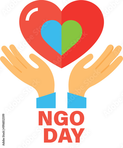 Adobe Illustrator Artwork  World ngo day global connections map with people icons and lines on blue continents
