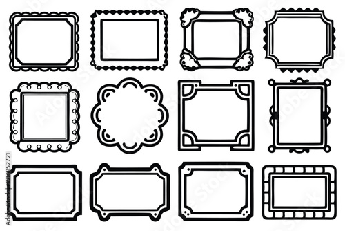 set of rectangle frames silhouette line art vector illustration with a white background