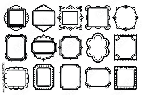 set of rectangle frames silhouette line art vector illustration with a white background