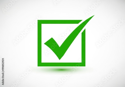 Green checkmark in a square box on white background