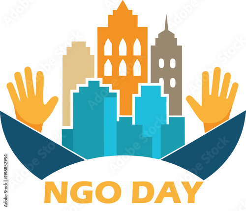 Adobe Illustrator Artwork  World ngo day global connections map with people icons and lines on blue continents
