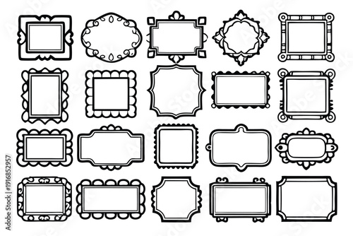 set of rectangle frames silhouette line art vector illustration with a white background
