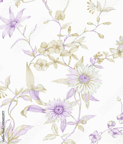 Big flowers pattern, upscale floral pattern. graphical textures floral, trendy colors pattern , flowers background with leaves. vector illustration.