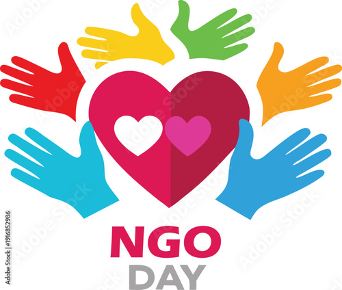 Adobe Illustrator Artwork  World ngo day global connections map with people icons and lines on blue continents
