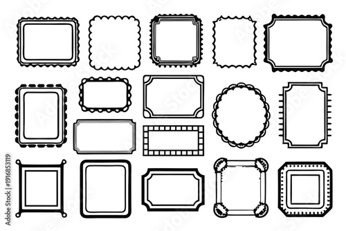 set of rectangle frames silhouette line art vector illustration with a white background