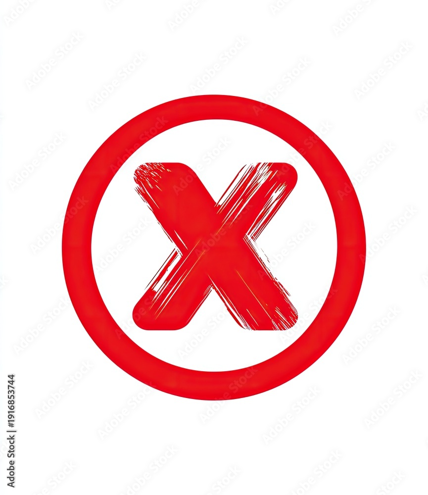 Obraz premium Red 'X' within a red circle, brush stroke style