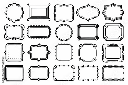set of rectangle frames silhouette line art vector illustration with a white background