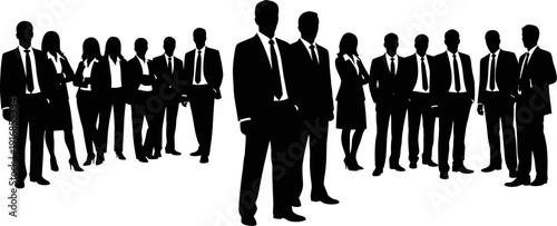 silhouettes of business people standing in groups on white background