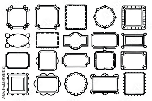 set of rectangle frames silhouette line art vector illustration with a white background