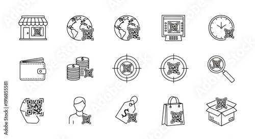Collection of Hand-Drawn Icons Representing E-commerce and Digital Transactions.