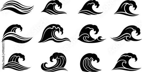 set of wave icons in different styles and shapes for design and decoration purposes