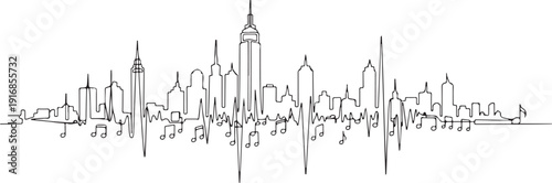 City Skyline Soundwave: A Continuous Line Drawing Merging Architecture and Music Notes