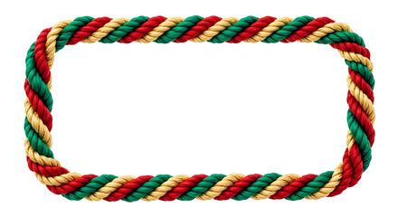 A festive border with red, green, and yellow twisted rope design on a white background.