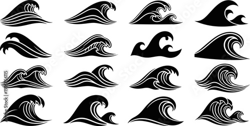 set of wave graphics in black and white for design and decoration purposes  ocean waves