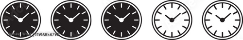 Black and white clock faces time hours