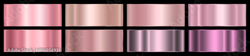 Set of pink glossy metallic gradients. Metal gradient effects, foils for the design of text and bulletin boards, infographics, frames and ribbons. Vector EPS 10.