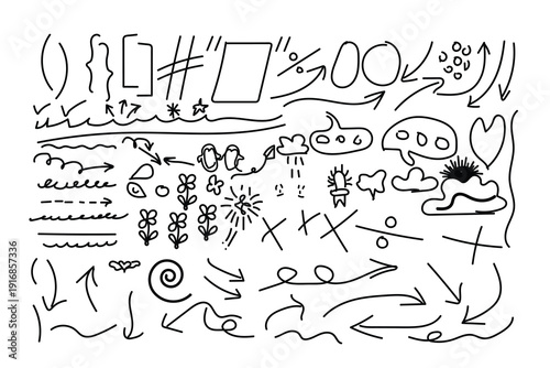 A collection of abstract doodles and scribbles on a white background