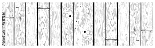 Set of vertical wood planks texture background in clean line art engraving style
