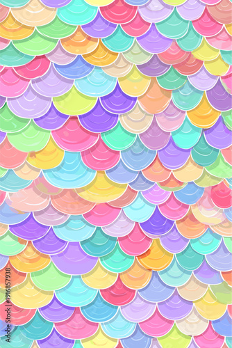 Pastel rainbow mermaid scales seamless pattern background. Cute iridescent texture creating a dreamy fantasy wallpaper for packaging