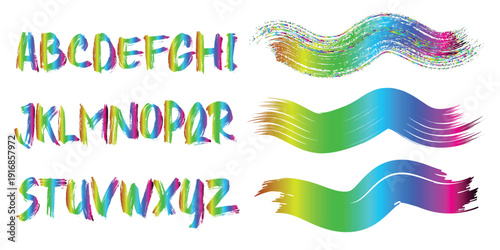 Rainbow alphabet letters with colorful brush strokes