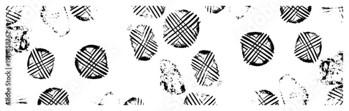 Abstract pattern of spheres with cross hatching and distressed grunge texture