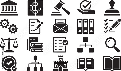 Office business management icons set with document email and organization symbols isolated EPS pack.