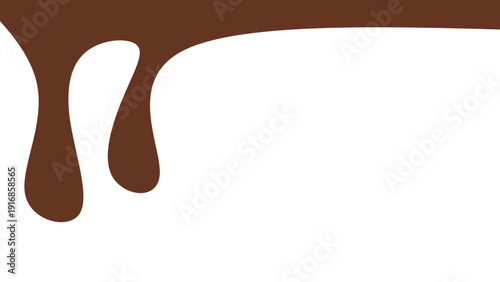 Melted chocolate or syrup drips isolated on a white background. Flowing liquid chocolate border element. A sweet brown syrup or sauce that melts and drips.