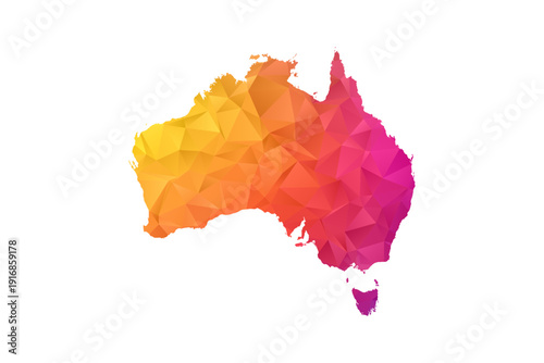 Australia Map - Polygon Style Vector Illustration in Orange and Pink Gradient, Low Poly Geometric Design, Isolated on White Background for Infographics and Education.