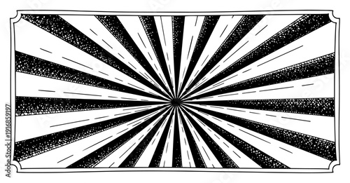 Decorative retro sunburst background with radial rays in hand drawn engraving style