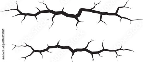 Cracked ground fissures and earth crack shapes vector set isolated on white background EPS illustration pack.