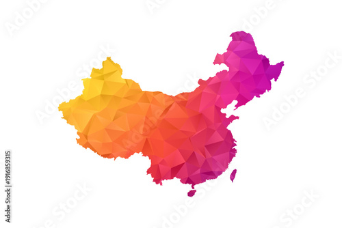 China Map - Polygon Style Vector Illustration in Orange and Pink Gradient, Low Poly Geometric Design, Isolated on White Background for Infographics and Education.