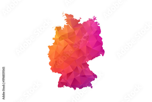 Germany Map - Polygon Style Vector Illustration in Orange and Pink Gradient, Low Poly Geometric Design, Isolated on White Background for Infographics and Education.