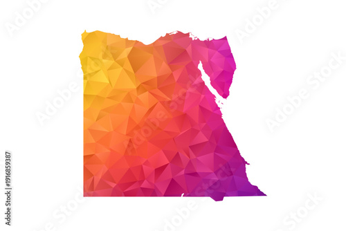 Egypt Map - Polygon Style Vector Illustration in Orange and Pink Gradient, Low Poly Geometric Design, Isolated on White Background for Infographics and Education.