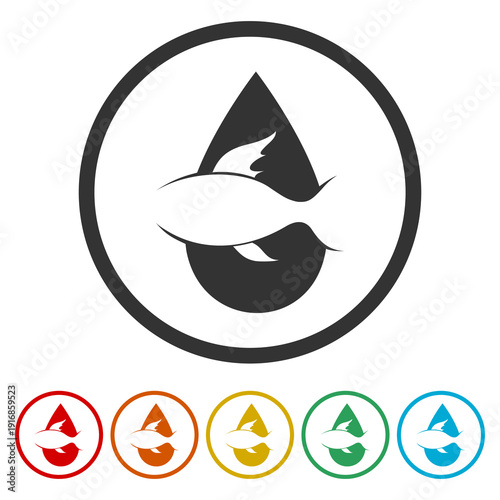 Fish oil logo. Set icons in color circle buttons