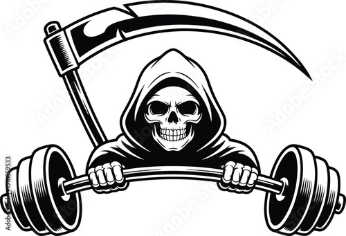 Grim Reaper Lifting Barbell Illustration
