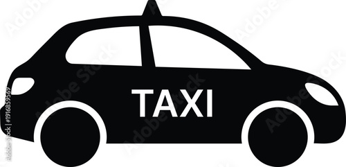 Black silhouette of a taxi car with the word taxi in white text