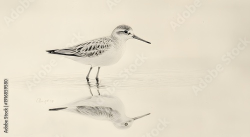 Sandpiper wading bird minimalist background realistic pencil art picture