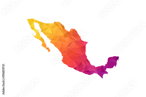 Mexico Map - Polygon Style Vector Illustration in Orange and Pink Gradient, Low Poly Geometric Design, Isolated on White Background for Infographics and Education.