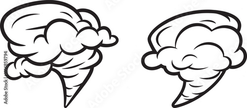 Stylized Tornado Illustration Set, Abstract Swirling Wind Storm Icons