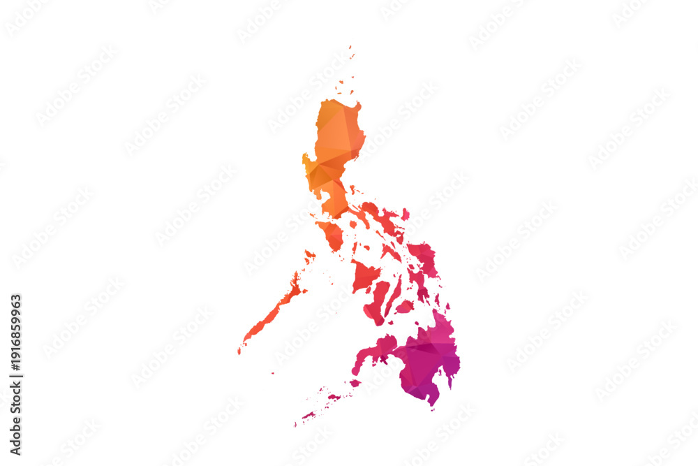 Obraz premium Philippines Map - Polygon Style Vector Illustration in Orange and Pink Gradient, Low Poly Geometric Design, Isolated on White Background for Infographics and Education.