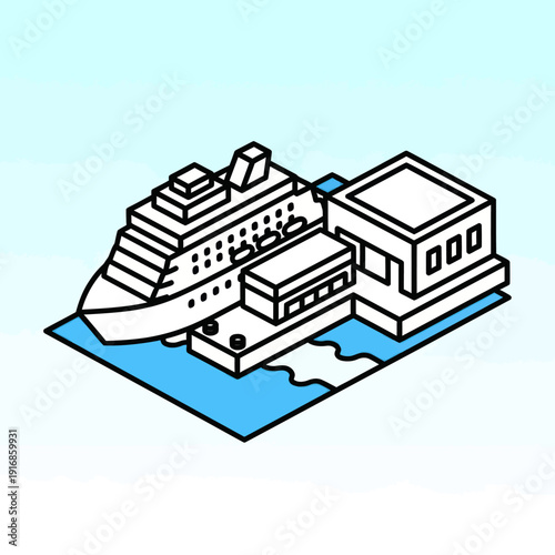 Isometric Illustration of Cruise Ship and Terminal.