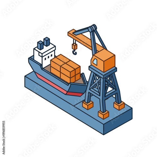 Cargo Ship with Crane and Containers.