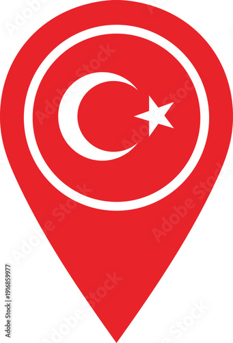 Free Download Red location pin with white Turkish flag crescent moon and star map marker turkey flag - GFXLoad